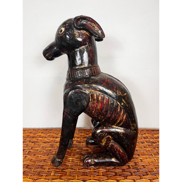Folk Art Vintage Carved Wooden Dog Statue For Sale - Image 3 of 12