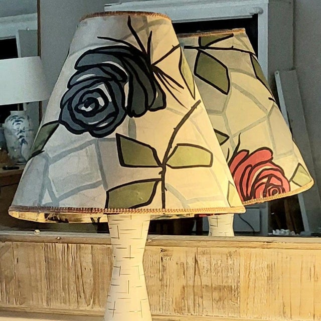 This retro table lamp is a rare survivor from the 1960s. The base is made of glass with a vintage motif, typical of this...