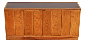 Mid-Century Modern Credenza Sideboard, Circa 1970s, American Modern Style With Black Laminate Top