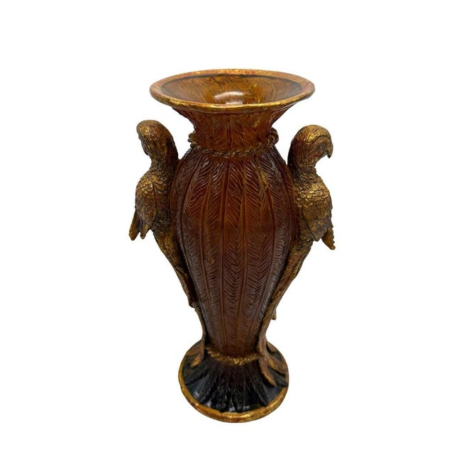 Postmodern Amber & Gold Resin Parrot Vase With Feathered Textured Body For Sale - Image 3 of 10