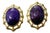 Vintage Large Clip on Oval Purple & Gold Tone Chunky Earrings Retro Statement For Sale