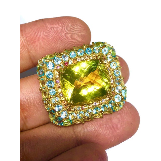 Bochic "Orient" Lemon Quartz, Topaz & Peridot Cocktail Ring Set 18K Gold&Silver Natural Center Lemon Greenish Quartz 13.00...