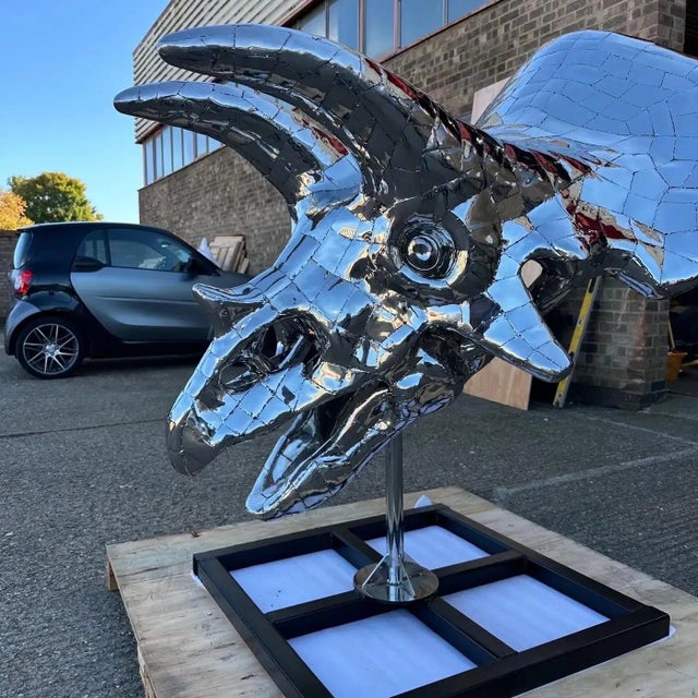 Triceratops Sculpture in Stainless Steel For Sale - Image 11 of 12