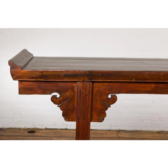 Early 20th Century Chinese Late Qing Dynasty Altar Console Table with Lateral Pierced Tree Motifs For Sale - Image 5 of 13