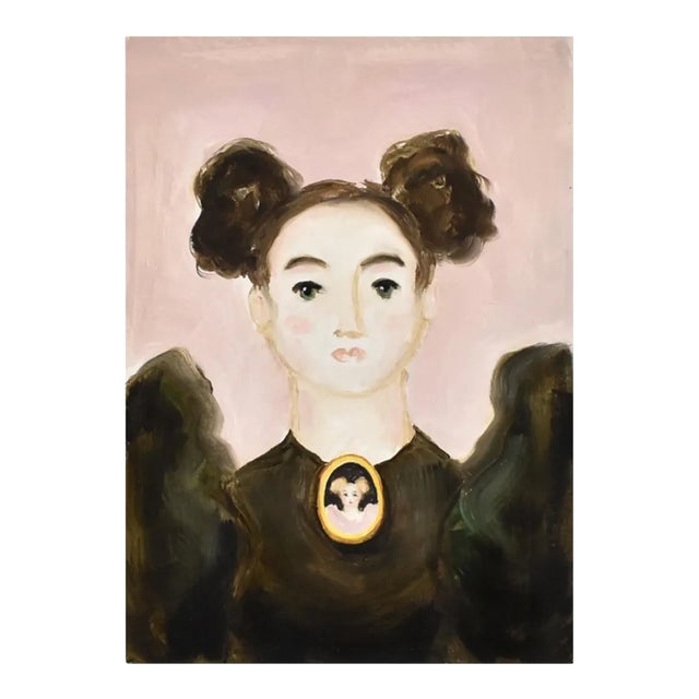 Storybook Portrait of Maude With Portrait Brooch Giclée Art Print (5"x7") by Susannah Carson For Sale
