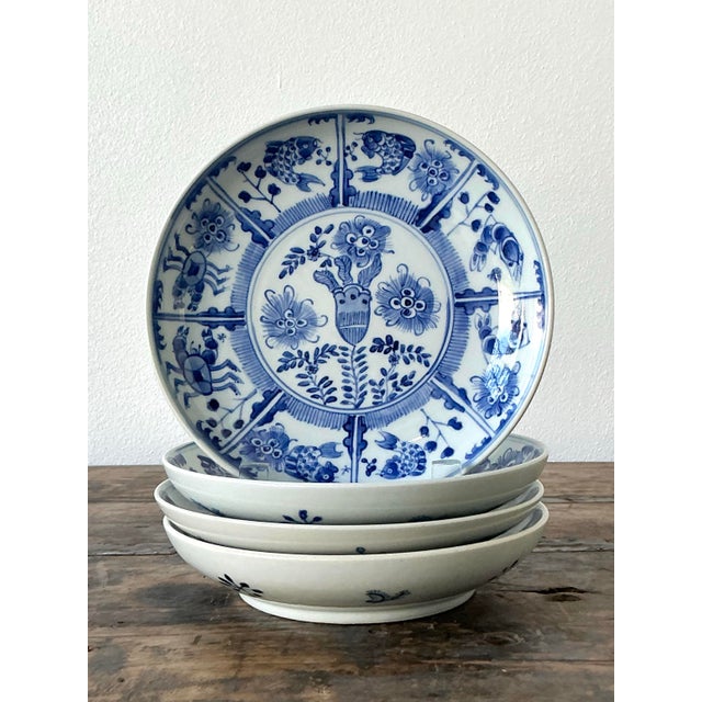 White Vintage Asian Floral Glazed Ceramic Plates - Set of 4 For Sale - Image 8 of 12