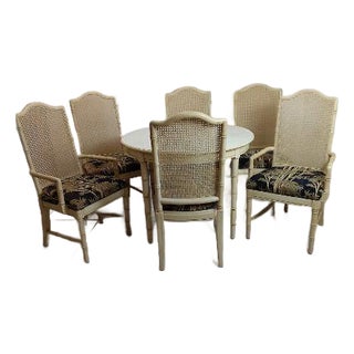 Vintage Hollywood Regency Henry Link Style Wood Dining Room Set of 7 For Sale