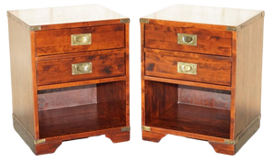 Miliary Campaign Bedside Table with Drawers, Set of 2