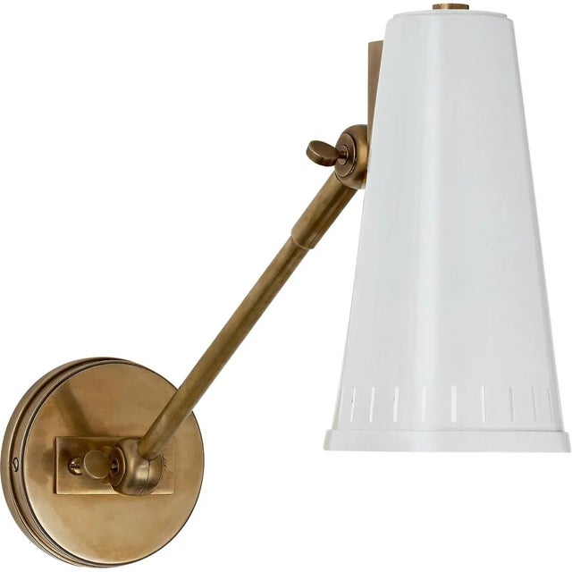 Modern Thomas O'Brien for Visual Comfort Signature Antonio Adjustable One Arm Wall Lamp in Hand-Rubbed Antique Brass with Antique White Shade For Sale - Image 3 of 4