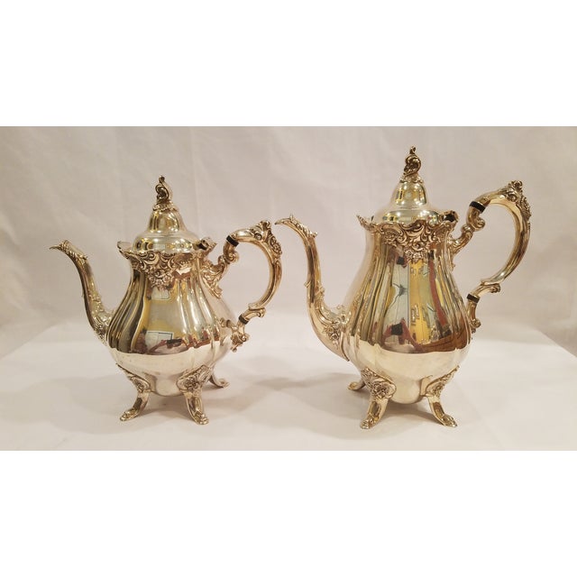 Vintage Wallace Baroque Silver Plate Coffee Tea Set With Creamer, Sugar