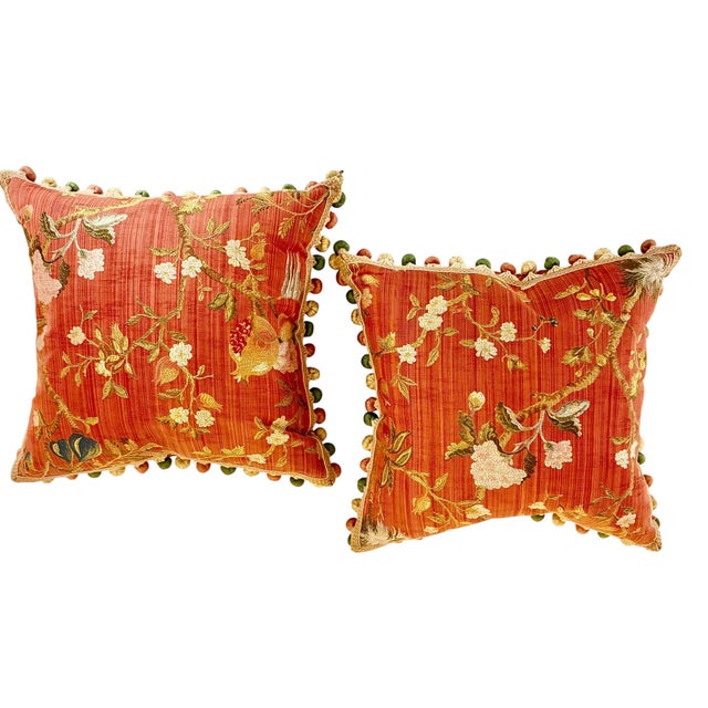 Scalamandré floral pillows crafted from vintage 1970s fabric, featuring matching Scalamandré textile on both the front and...