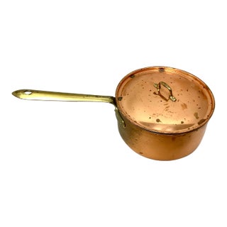 Vintage 6.5" Copper Sauce Pot With Lid and Brass Handle For Sale