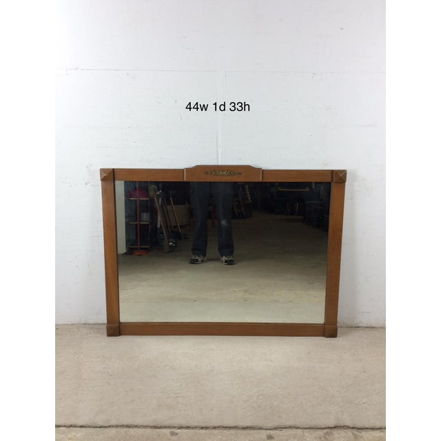 Mid Century Modern Long Rectangular Wall Mirror With Brass Accented Wood Frame For Sale - Image 14 of 15