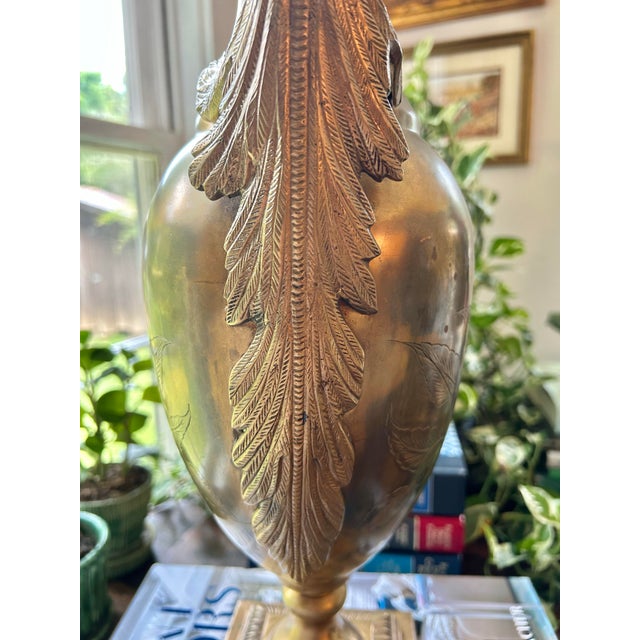 Hollywood Regency Mid 20th Century Solid Brass Neoclassical Urn Acanthus Leaf Vase For Sale - Image 3 of 9