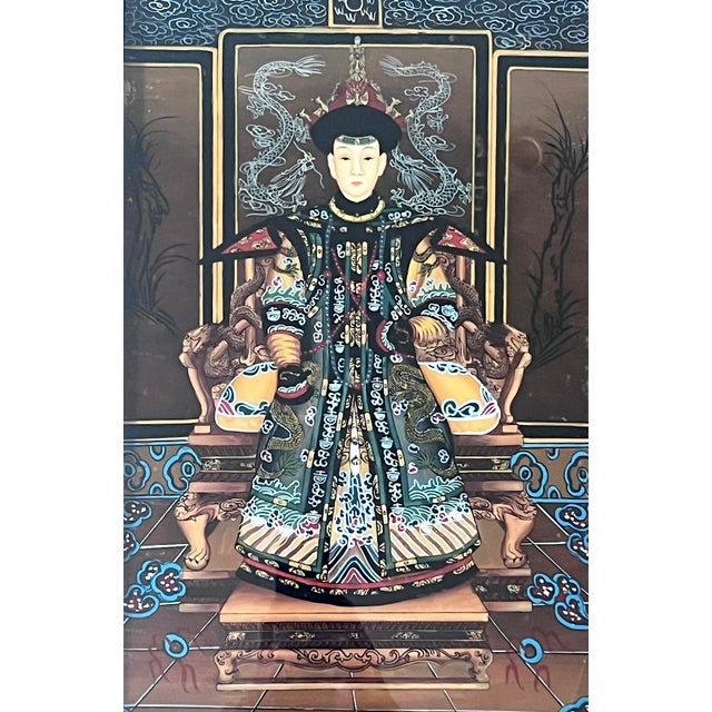 Reverse Painted Chinese Qianlong Emperor & Empress (Nobles) Rosewood Framed Ancestor Paintings - A Pair For Sale - Image 9 of 13