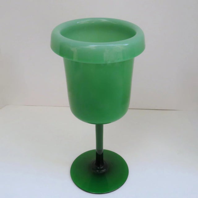 1970s Empoli blown glass goblet vase with a modernist take on traditional Italian goblet vases, finished in cased mint...