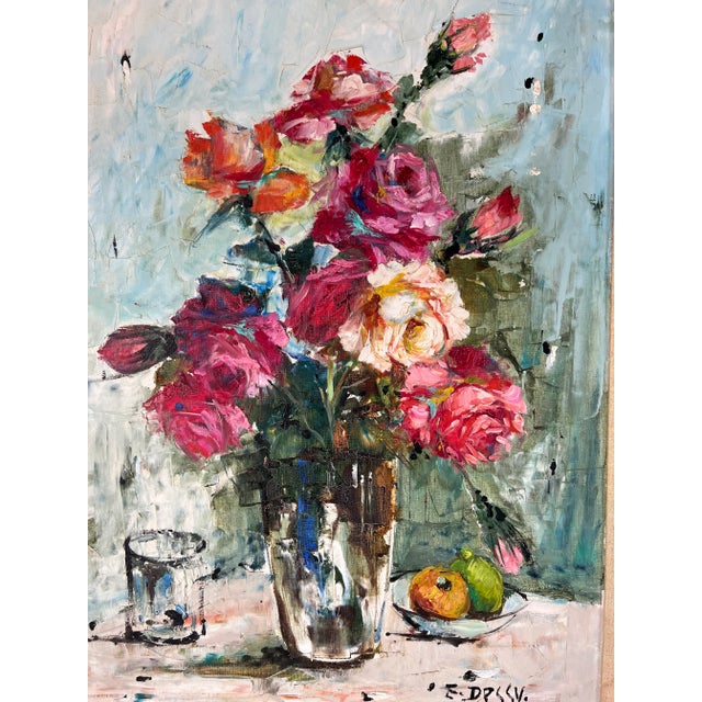 Italian E. Dessey " Roses " Still Life Oil Painting , Framed For Sale - Image 9 of 13