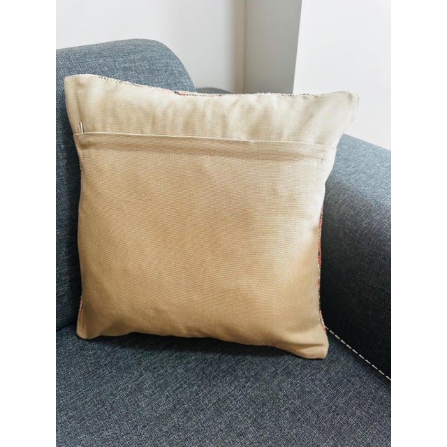 Vintage Turkish Isparta Rug Pillow Cover 16x16 – Rust Orange Wool Cushion Boho For Sale - Image 9 of 11