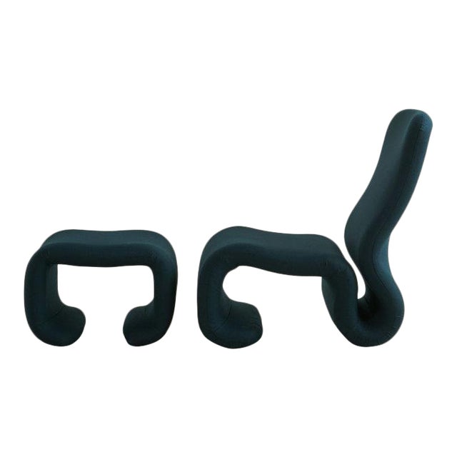 European Undulating Ribbon Chair and Ottoman, 1970s For Sale