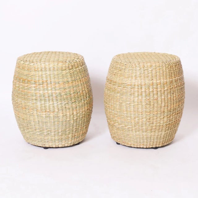 Tan Fs Flores Collection Pair of Woven Reed Garden Seats For Sale - Image 8 of 8