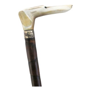 Victorian Whippet Greyhound Dog Carved Handle Corkscrew Gadget Walking Stick For Sale