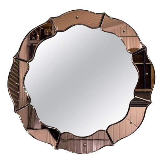 French Art Deco Convex Peach Coloured Wall Mirror, 1920s For Sale