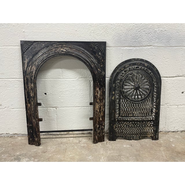Late 18th Century Late 19th Century 21" W X 26.5"h Decorative Burnished Cast Iron Fireplace Surround and Insert For Sale - Image 5 of 8