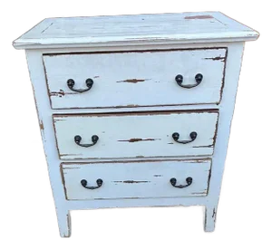 Antique Rustic Style White Painted Three Drawer Chest of Drawers