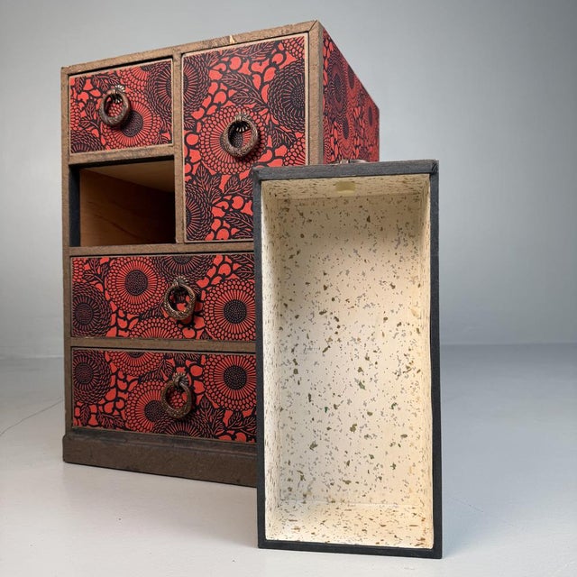 Red Japanese Chiyogami Drawer Cabinet, 1940s For Sale - Image 8 of 13