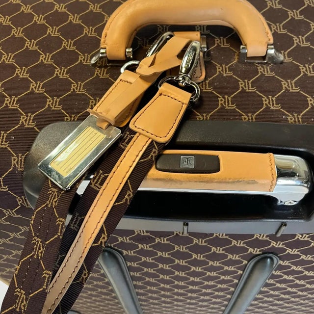 Brown Vintage Ralph Lauren “Lauren” Monograph Suitcase - a Pair For Sale - Image 8 of 13