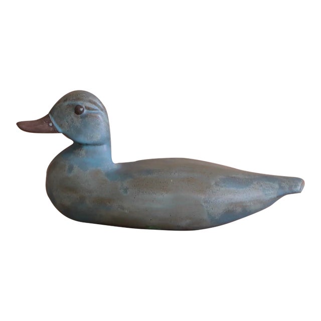 Vintage Ceramic Turquoise Duck Decoy For Sale