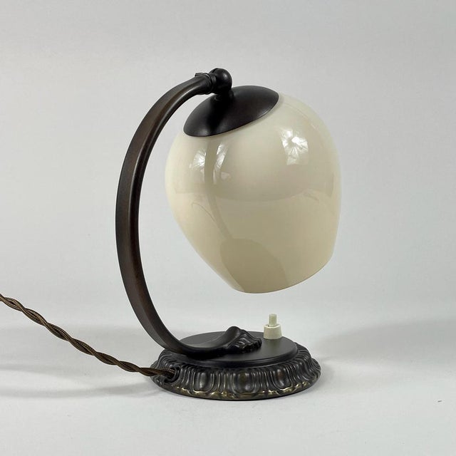 Vintage Art Deco German Table Lamp in Burnished Brass and Opaline Glass, 1930s For Sale - Image 9 of 17