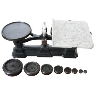 English Victorian Cast Iron Scale & Weights - 9 Pc. Set For Sale