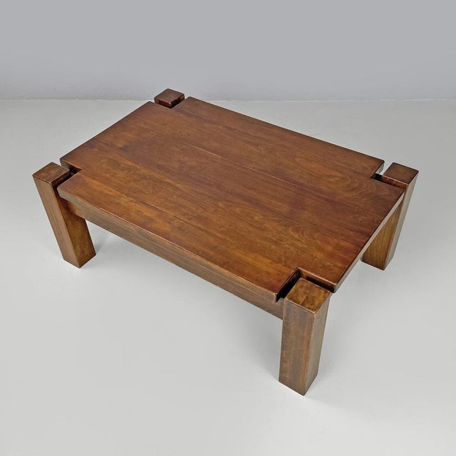Italian Modern Wooden Coffee Table with Geometric Lines and Squared Legs, 1970s For Sale - Image 3 of 18