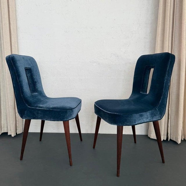 Blue 1940s Set of Six Hollywood Regency Blue Velvet Dining Chairs by Ernst Schwadron For Sale - Image 8 of 12