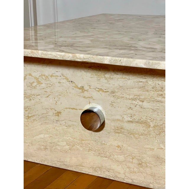 Metal Solid Marble and Chrome Rectangular Coffee Table in Cream For Sale - Image 7 of 15