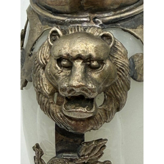 Opaline Glass Snuff Bottle Embellished With Silver Tone Dragons and Lions For Sale - Image 10 of 17