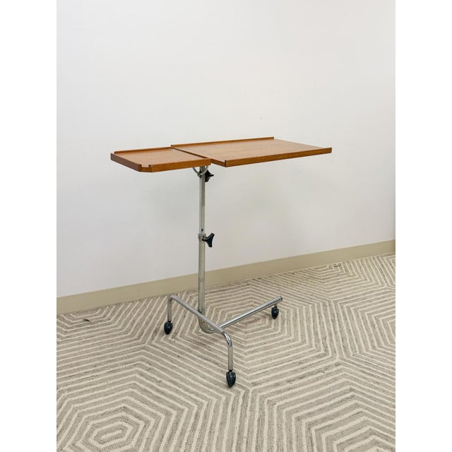 Danish Teak MCM Rolling Music Stand Adjustable Side Table 28"-37" Tall For Sale - Image 4 of 11