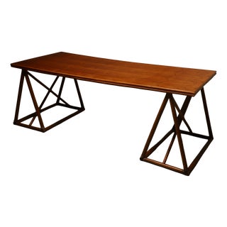 Mid-Century Modern Italian Trestle Dining Table in Bamboo and Rattan, 1970s For Sale