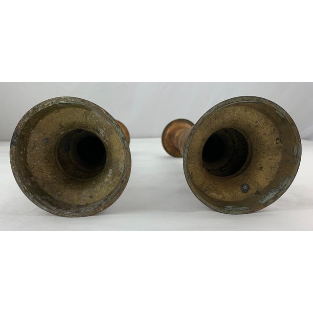 Antique French Brass Altar Candlestick Holders, Set of 2 For Sale - Image 9 of 11