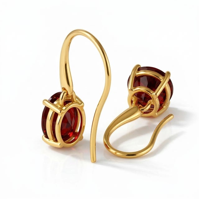 Not Yet Made - Made To Order Elegant Garnet Oval-Cut Drop Earrings in Gold, January Birthstone Dangle Earrings - A Pair For Sale - Image 5 of 5