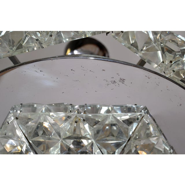 Chrome 1970s Kinkeldey German Mid-Century Modern Chrome & Crystal Flush Mount Ceiling Light Fixture For Sale - Image 8 of 13
