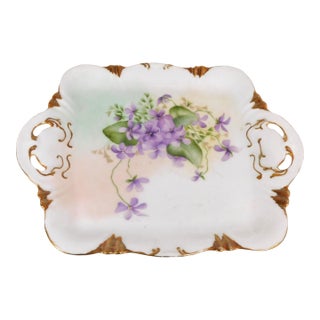 1940s Theodore Haviland Porcelain Vanity Tray With Purple Flowers For Sale