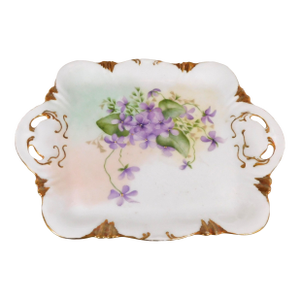 1940s Theodore Haviland Porcelain Vanity Tray With Purple Flowers
