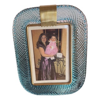 Sky Blue Twisted Photo Frame in Murano Glass and Brass, 2000 For Sale