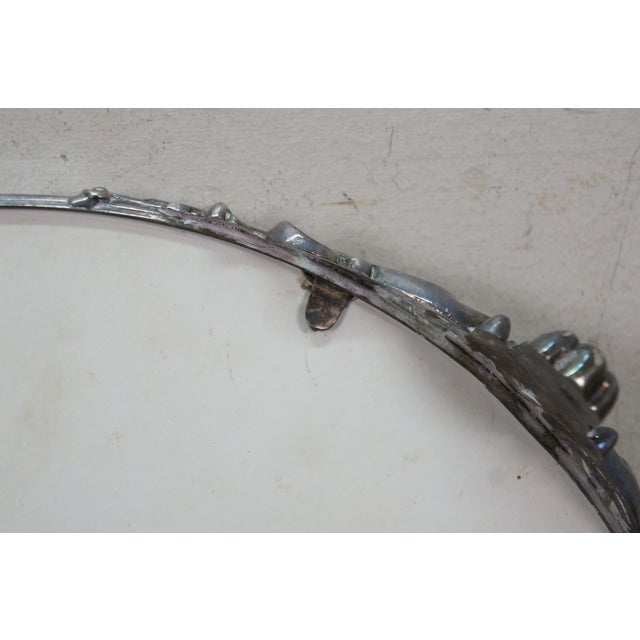 Silver Antique Art Nouveau Round Acanthus Plateau Mirror Dresser Bar Vanity Tray 13" For Sale - Image 8 of 11