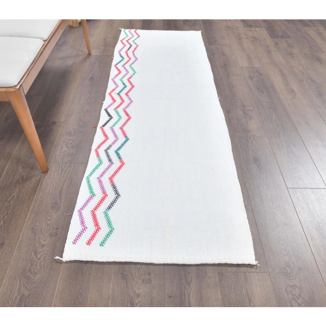 Boho Chic 1970s Turkish Vintage Oushak Wool Kilim Handwoven Flatweave Rug For Sale - Image 3 of 8