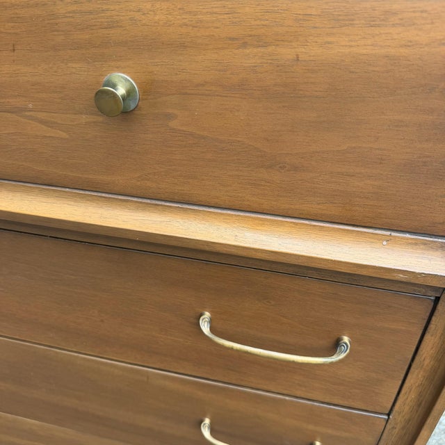 Vintage Mid Century Broyhill Forward Walnut Highboy Dresser For Sale - Image 10 of 11
