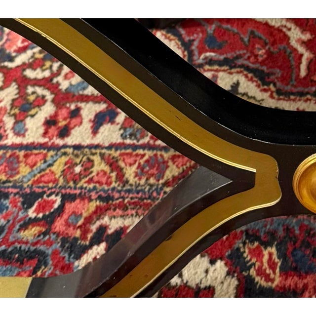 Pair of Vintage Dorothy Draper Espana Black and Gold X-Base End Tables For Sale - Image 4 of 10