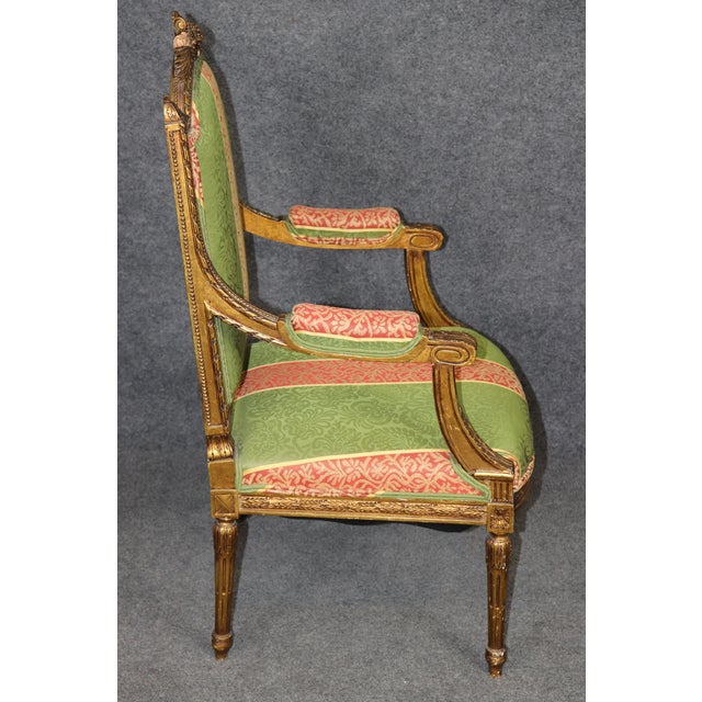 1950s 1950's Louis XVI Style Gilt Carved Armchair For Sale - Image 5 of 10
